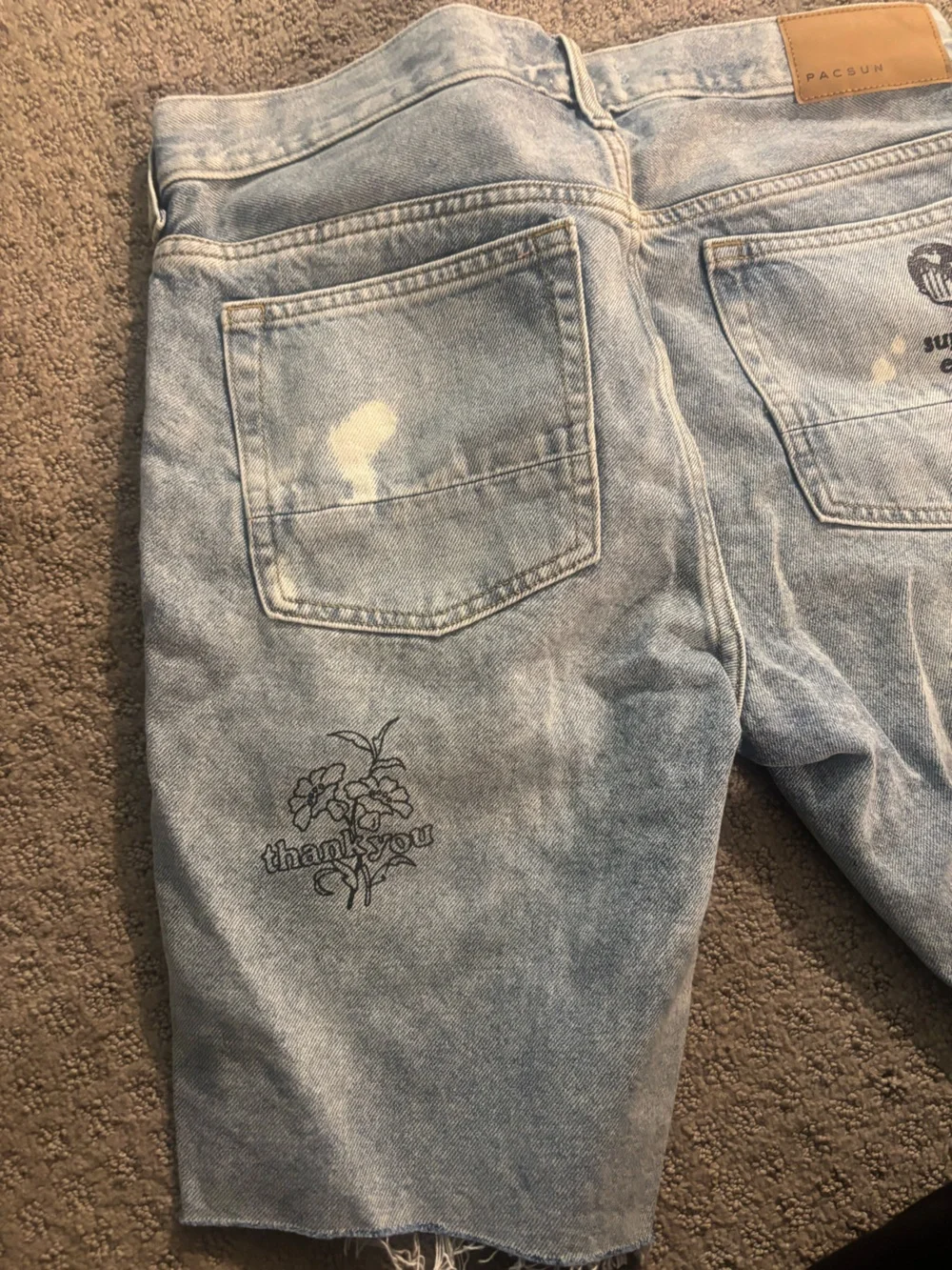 PacSun Light Blue Washed Denim Shorts with Embroidered Patches